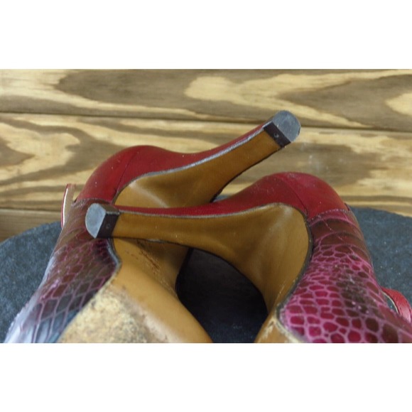 Rebeca Sanver Size 41 C Burgundy Open Toe Platform Leather Women 157 - Picture 8 of 8